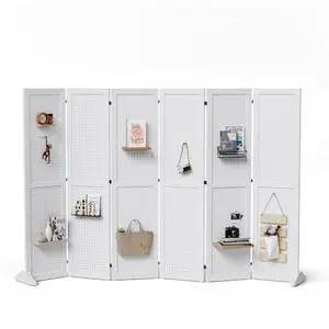 Bonnlo 4/6 Panel Pegboard Freestanding, 5 FT Portable Display Board Organizer for Craft Show Jewelry, Wooden Folding Privacy Screen Room Divider (White, 6 Panel with Base) Bonnlo 4/6 Panel Pegboard Freestanding, 5 FT Portable Display Board Organizer for Craft Show Jewelry, Wooden Folding Privacy Screen Room Divider (White, 6 Panel with Base)