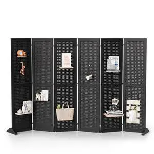 Bonnlo 4/6 Panel Pegboard Freestanding, 5 FT Portable Display Board Organizer for Craft Show Jewelry, Wooden Folding Privacy Screen Room Divider (Black, 6 Panel with Base) Bonnlo 4/6 Panel Pegboard Freestanding, 5 FT Portable Display Board Organizer for Craft Show Jewelry, Wooden Folding Privacy Screen Room Divider (Black, 6 Panel with Base)