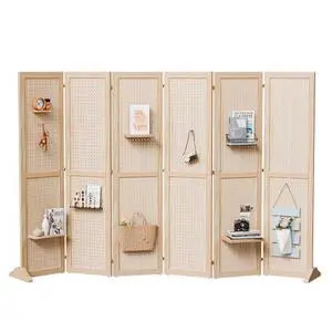 Bonnlo 4/6 Panel Pegboard Freestanding, 5 FT Portable Display Board Organizer for Craft Show Jewelry, Wooden Folding Privacy Screen Room Divider (Natural, 6 Panel with Base) Bonnlo 4/6 Panel Pegboard Freestanding, 5 FT Portable Display Board Organizer for Craft Show Jewelry, Wooden Folding Privacy Screen Room Divider (Natural, 6 Panel with Base)