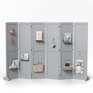 Bonnlo 4/6 Panel Pegboard Freestanding, 5 FT Portable Display Board Organizer for Craft Show Jewelry, Wooden Folding Privacy Screen Room Divider (Grey, 6 Panel with Base) Bonnlo 4/6 Panel Pegboard Freestanding, 5 FT Portable Display Board Organizer for Craft Show Jewelry, Wooden Folding Privacy Screen Room Divider (Grey, 6 Panel with Base)