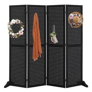 Bonnlo 4 Panel Pegboard Freestanding, 5 FT Portable Display Board Organizer for Craft Show Jewelry, Wooden Folding Privacy Screen Room Divider (with Base, Black) Bonnlo 4 Panel Pegboard Freestanding, 5 FT Portable Display Board Organizer for Craft Show Jewelry, Wooden Folding Privacy Screen Room Divider (with Base, Black)