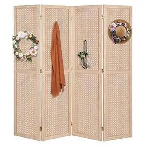 Bonnlo 4 Panel Pegboard Freestanding, 5 FT Portable Display Board Organizer for Craft Show Jewelry, Wooden Folding Privacy Screen Room Divider (Without Base, Natural) Bonnlo 4 Panel Pegboard Freestanding, 5 FT Portable Display Board Organizer for Craft Show Jewelry, Wooden Folding Privacy Screen Room Divider (Without Base, Natural)