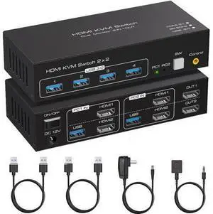 HDMI KVM Switch Monitors 2 Computers, 8K60HZ/4K120Hz KVM Switch Dual Monitors 2 Computers with 4 USB 3.0 Port, HDMI KVM Switch 2 Port Support Button and Remote Switch, 2 PC Sharing 4 USB Devices HDMI KVM Switch Monitors 2 Computers, 8K60HZ/4K120Hz KVM Switch Dual Monitors 2 Computers with 4 USB 3.0 Port, HDMI KVM Switch 2 Port Support Button and Remote Switch, 2 PC Sharing 4 USB Devices