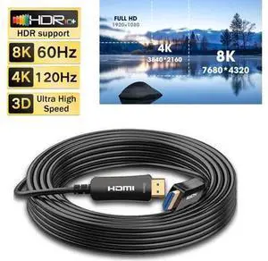 8K Fiber HDMI Cable 160ft, HDMI 2.1 Fiber Optic Cable Support 8K@60Hz, 4K@120Hz, 48Gbps, eARC Compatible with PS5, Xbox,RTX 3080 3090, Roku,Optic Fiber HDMI 2.1 Cable - Black 8K Fiber HDMI Cable 160ft, HDMI 2.1 Fiber Optic Cable Support 8K@60Hz, 4K@120Hz, 48Gbps, eARC Compatible with PS5, Xbox,RTX 3080 3090, Roku,Optic Fiber HDMI 2.1 Cable - Black