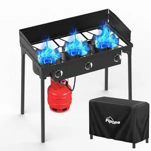 3 Burner Propane Camp Stove | High Pressure 225,000 BTU Gas Burners with Windscreen | Cover | Detachable Legs | 0-20 PSI Regulator | Ideal for Camping Backyard Outdoor Cooking 3 Burner Propane Camp Stove | High Pressure 225,000 BTU Gas Burners with Windscreen | Cover | Detachable Legs | 0-20 PSI Regulator | Ideal for Camping Backyard Outdoor Cooking