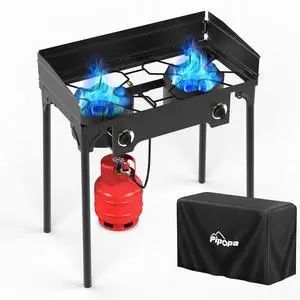 2 Burner Propane Camp Stove | High Pressure 150,000 BTU Gas Burners with Windscreen | Cover | Detachable Legs | 0-20 PSI Regulator | Ideal for Camping Backyard Outdoor Cooking 2 Burner Propane Camp Stove | High Pressure 150,000 BTU Gas Burners with Windscreen | Cover | Detachable Legs | 0-20 PSI Regulator | Ideal for Camping Backyard Outdoor Cooking