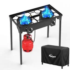 2 Burner Propane Gas Stove | Waterproof Cover | 150,000 BTU High Pressure Outdoor Cooker | Detachable Legs | 20 PSI Regulator | Ideal for Camping, Tailgating & Backyard Outdoor Cooking 2 Burner Propane Gas Stove | Waterproof Cover | 150,000 BTU High Pressure Outdoor Cooker | Detachable Legs | 20 PSI Regulator | Ideal for Camping, Tailgating & Backyard Outdoor Cooking
