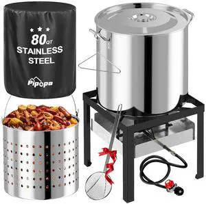80QT Crawfish Boiler | Stainless Steel Seafood Boil Pot with Basket | Cover & 18" Skimmer Included | 110,000 BTU Propane Jet Burner | 20 PSI CSA Regulator | Outdoor Backyard Cajun Seafood Cooker 80QT Crawfish Boiler | Stainless Steel Seafood Boil Pot with Basket | Cover & 18" Skimmer Included | 110,000 BTU Propane Jet Burner | 20 PSI CSA Regulator | Outdoor Backyard Cajun Seafood Cooker