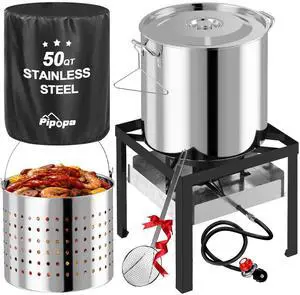 50QT Crawfish Boiler | Stainless Steel Seafood Boil Pot with Basket | Cover & 12" Skimmer Included | 110,000 BTU Propane Jet Burner | 20 PSI CSA Regulator | Outdoor Backyard Cajun Seafood Cooker 50QT Crawfish Boiler | Stainless Steel Seafood Boil Pot with Basket | Cover & 12" Skimmer Included | 110,000 BTU Propane Jet Burner | 20 PSI CSA Regulator | Outdoor Backyard Cajun Seafood Cooker