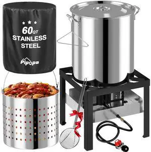 60QT Crawfish Boiler | Stainless Steel Seafood Boil Pot with Basket | Cover & 12" Skimmer Included | 110,000 BTU Propane Jet Burner | 20 PSI CSA Regulator | Outdoor Backyard Cajun Seafood Cooker 60QT Crawfish Boiler | Stainless Steel Seafood Boil Pot with Basket | Cover & 12" Skimmer Included | 110,000 BTU Propane Jet Burner | 20 PSI CSA Regulator | Outdoor Backyard Cajun Seafood Cooker