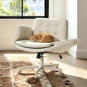 Criss Cross Chair with Armrests & Wheels, PU Leather Vanity Chair, Comfortable Adjustable Swivel Computer Office Desk Chairs for Home, Make Up, Bed Room (Cream White) Criss Cross Chair with Armrests & Wheels, PU Leather Vanity Chair, Comfortable Adjustable Swivel Computer Office Desk Chairs for Home, Make Up, Bed Room (Cream White)
