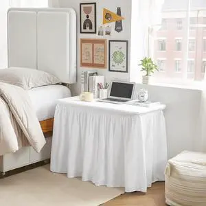 White Microfiber Dorm Desk Skirt - 32" Length White Microfiber Dorm Desk Skirt - 32" Length