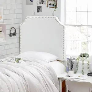 Bevel Tacked Plush Outlet Headboard with Legs - White Bevel Tacked Plush Outlet Headboard with Legs - White