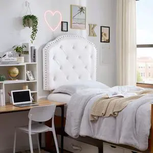 Tavira Allure Left Side Outlet Headboard with Legs - Bevel Tufted Rivet - White Tavira Allure Left Side Outlet Headboard with Legs - Bevel Tufted Rivet - White