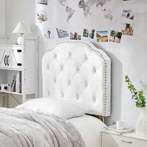 Tavira Allure® College Dorm Outlet Headboard with Legs - Bevel Tufted Rivet - White Tavira Allure® College Dorm Outlet Headboard with Legs - Bevel Tufted Rivet - White