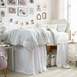 Microfiber Dorm Bungee Bed Skirt 3 Panel Set - White Microfiber Dorm Bungee Bed Skirt 3 Panel Set - White