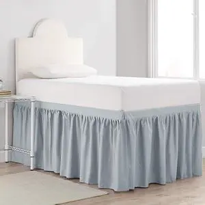 Dorm Sized Cotton Bed Skirt Panel with Ties (3 Panel Set) - Faded Denim Dorm Sized Cotton Bed Skirt Panel with Ties (3 Panel Set) - Faded Denim