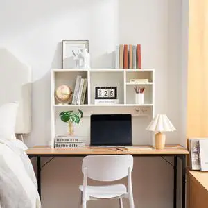 The College Cube Dorm Desk Bookshelf with Outlet - White The College Cube Dorm Desk Bookshelf with Outlet - White