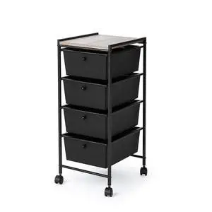 Suprima® Storage Carts - 4 Drawer Woodtop Shelf - Black/Royal Oak Top Suprima® Storage Carts - 4 Drawer Woodtop Shelf - Black/Royal Oak Top