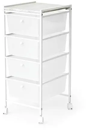 Suprima® Storage Carts - 4 Drawer Woodtop Shelf - White/Whitewash Top Suprima® Storage Carts - 4 Drawer Woodtop Shelf - White/Whitewash Top