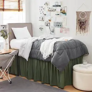 Dorm Sized Bed Skirt Panel with Ties (5 Panel Set) - Hero Green - 30" Drop Length Dorm Sized Bed Skirt Panel with Ties (5 Panel Set) - Hero Green - 30" Drop Length