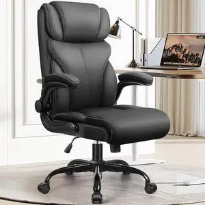 Office Chair, Ergonomic Big and Tall Computer Desk Chairs, Executive Breathable Leather Chair with Adjustable Flip-up Armrests, Lumbar Support Swivel PC Chair with Rocking Function,Matte Black Office Chair, Ergonomic Big and Tall Computer Desk Chairs, Executive Breathable Leather Chair with Adjustable Flip-up Armrests, Lumbar Support Swivel PC Chair with Rocking Function,Matte Black