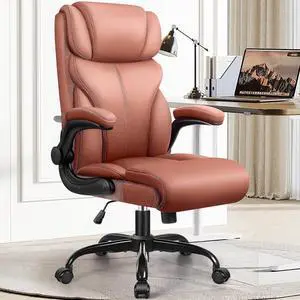 Office Chair, Ergonomic Big and Tall Computer Desk Chairs, Executive Breathable Leather Chair with Adjustable Flip-up Armrests, Lumbar Support Swivel PC Chair with Rocking Function,Matte Brown Office Chair, Ergonomic Big and Tall Computer Desk Chairs, Executive Breathable Leather Chair with Adjustable Flip-up Armrests, Lumbar Support Swivel PC Chair with Rocking Function,Matte Brown