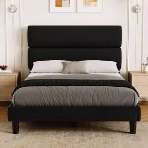 Full Size Platform Bed Frame with Velvet Headboard, Adjustable Height Wooden Slats Support, Upholstered Mattress Foundation, Fits Mattress or Mattress with Box Spring, Easy Assembly, Black Full Size Platform Bed Frame with Velvet Headboard, Adjustable Height Wooden Slats Support, Upholstered Mattress Foundation, Fits Mattress or Mattress with Box Spring, Easy Assembly, Black