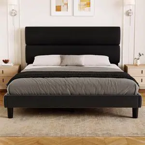 Queen Size Platform Bed Frame with Velvet Headboard, Adjustable Height Wooden Slats Support, Upholstered Mattress Foundation, Fits Mattress or Mattress with Box Spring, Easy Assembly, Black Queen Size Platform Bed Frame with Velvet Headboard, Adjustable Height Wooden Slats Support, Upholstered Mattress Foundation, Fits Mattress or Mattress with Box Spring, Easy Assembly, Black