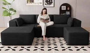 106" Cloud Sectional Boneless Couches for Living Room, Modular U Shaped Couch with Deep Seat, Removable Ottoman, Memory Foam Compressed Spineless 4 Seater Sofa for Bedroom Apartment, Black 106" Cloud Sectional Boneless Couches for Living Room, Modular U Shaped Couch with Deep Seat, Removable Ottoman, Memory Foam Compressed Spineless 4 Seater Sofa for Bedroom Apartment, Black