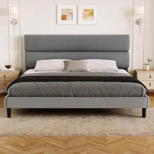 King Size Platform Bed Frame with Velvet Headboard, Adjustable Height Wooden Slats Support, Upholstered Mattress Foundation, Fits Mattress or Mattress with Box Spring, Easy Assembly, Grey King Size Platform Bed Frame with Velvet Headboard, Adjustable Height Wooden Slats Support, Upholstered Mattress Foundation, Fits Mattress or Mattress with Box Spring, Easy Assembly, Grey