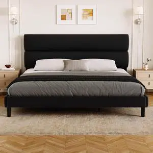 King Size Platform Bed Frame with Velvet Headboard, Adjustable Height Wooden Slats Support, Upholstered Mattress Foundation, Fits Mattress or Mattress with Box Spring, Easy Assembly, Black King Size Platform Bed Frame with Velvet Headboard, Adjustable Height Wooden Slats Support, Upholstered Mattress Foundation, Fits Mattress or Mattress with Box Spring, Easy Assembly, Black