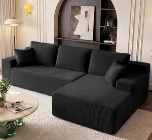 Cloud Sectional Boneless Couches for Living Room, Modular L Shaped Couch with Deep Seat Oversized Right Facing Chaise, Memory Foam Compressed Spineless 3 Seater Sofa for Apartment, Black Cloud Sectional Boneless Couches for Living Room, Modular L Shaped Couch with Deep Seat Oversized Right Facing Chaise, Memory Foam Compressed Spineless 3 Seater Sofa for Apartment, Black