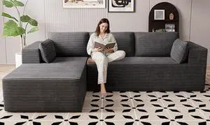 106" Cloud Sectional Boneless Couches for Living Room, Modular L Shaped Couch with Deep Seat Oversized Left Facing Chaise, Memory Foam Compressed Spineless 3 Seater Sofa for Bedroom Apartment, Grey 106" Cloud Sectional Boneless Couches for Living Room, Modular L Shaped Couch with Deep Seat Oversized Left Facing Chaise, Memory Foam Compressed Spineless 3 Seater Sofa for Bedroom Apartment, Grey