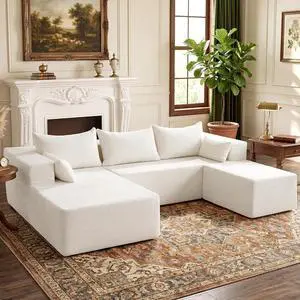 106" Cloud Sectional Boneless Couches for Living Room, Modular U Shaped Couch with Deep Seat, Removable Ottoman, Memory Foam Compressed Spineless 4 Seater Sofa for Bedroom Apartment, Beige 106" Cloud Sectional Boneless Couches for Living Room, Modular U Shaped Couch with Deep Seat, Removable Ottoman, Memory Foam Compressed Spineless 4 Seater Sofa for Bedroom Apartment, Beige