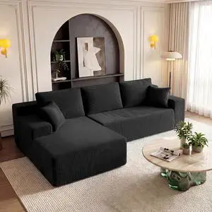 Cloud Sectional Boneless Couches for Living Room, Modular L Shaped Couch with Deep Seat Oversized Left Facing Chaise, Memory Foam Compressed Spineless 3 Seater Sofa for Apartment, Black Cloud Sectional Boneless Couches for Living Room, Modular L Shaped Couch with Deep Seat Oversized Left Facing Chaise, Memory Foam Compressed Spineless 3 Seater Sofa for Apartment, Black