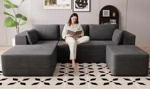 106" Cloud Sectional Boneless Couches for Living Room, Modular U Shaped Couch with Deep Seat, Removable Ottoman, Memory Foam Compressed Spineless 4 Seater Sofa for Bedroom Apartment, Grey 106" Cloud Sectional Boneless Couches for Living Room, Modular U Shaped Couch with Deep Seat, Removable Ottoman, Memory Foam Compressed Spineless 4 Seater Sofa for Bedroom Apartment, Grey