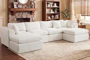 141'' Oversized Boneless Cloud Couch for Living Room, Modern Big Sectional Compressed U Shape Couch with 2 Ottoman, Comfy Chenille Deep Seat Memory Foam Spineless 6 Seater Sofa, Beige 141'' Oversized Boneless Cloud Couch for Living Room, Modern Big Sectional Compressed U Shape Couch with 2 Ottoman, Comfy Chenille Deep Seat Memory Foam Spineless 6 Seater Sofa, Beige