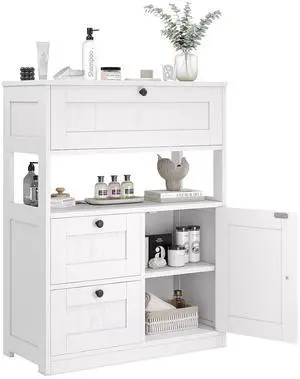 Bathroom Cabinet, Modern Bathroom Floor Storage Cabinet Organizer with 1 Door and 3 Drawers, Freestanding Cupboard for Kitchen/Living Room Use Bathroom Cabinet, Modern Bathroom Floor Storage Cabinet Organizer with 1 Door and 3 Drawers, Freestanding Cupboard for Kitchen/Living Room Use