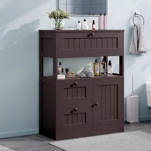 Bathroom Cabinet, Modern Bathroom Floor Storage Cabinet Organizer with 1 Door and 3 Drawers, Freestanding Cupboard for Kitchen/Living Room Use Bathroom Cabinet, Modern Bathroom Floor Storage Cabinet Organizer with 1 Door and 3 Drawers, Freestanding Cupboard for Kitchen/Living Room Use
