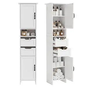 67" Tall Bathroom Storage Cabinet, Narrow Bathroom Cabinet with 2 Doors, 2 Drawers and 2 Adjustable Shelves, Slim Storage Cabinets for Kitchen, Living Room, Entryway, White 67" Tall Bathroom Storage Cabinet, Narrow Bathroom Cabinet with 2 Doors, 2 Drawers and 2 Adjustable Shelves, Slim Storage Cabinets for Kitchen, Living Room, Entryway, White