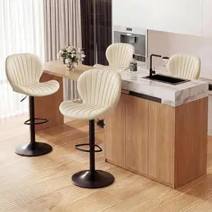 Bar Stools Set of 4, Modern Swivel Adjustable Bar Chairs, Faux Leather Upholstered Counter Height Bar Stools with Backrest, Comfort Barstools for Kitchen Island, Home Bar, Beige Bar Stools Set of 4, Modern Swivel Adjustable Bar Chairs, Faux Leather Upholstered Counter Height Bar Stools with Backrest, Comfort Barstools for Kitchen Island, Home Bar, Beige