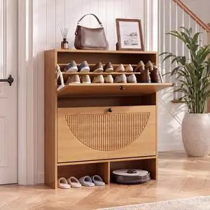 Shoe Cabinet with 2 Flip Drawers, Narrow Shoe Cabinet Storage for Entryway, Freestanding Shoe Organizer with Adjustable Shelves & Anti-Tipping Device, Shoe Rack Cabinet for Hallway, Foyer Shoe Cabinet with 2 Flip Drawers, Narrow Shoe Cabinet Storage for Entryway, Freestanding Shoe Organizer with Adjustable Shelves & Anti-Tipping Device, Shoe Rack Cabinet for Hallway, Foyer