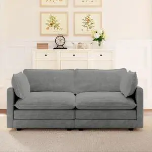 78'' Sectional 2 Seat Cloud Loveseat with 2 Throw Pillows, Modern Corduroy Love Seat, Convertible Cozy Sofa for Living Room, Bedroom and Office, Dark Grey 78'' Sectional 2 Seat Cloud Loveseat with 2 Throw Pillows, Modern Corduroy Love Seat, Convertible Cozy Sofa for Living Room, Bedroom and Office, Dark Grey