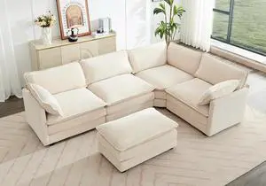 113'' Modular Sectional Cloud Couch, 5 Seater Corner Sofa Big Comfy Corduroy Oversized L Shaped Couch with 2 Pillows, Chaise, Ottoman, Deep Seat Sectional Couches for Living Room Office, Beige 113'' Modular Sectional Cloud Couch, 5 Seater Corner Sofa Big Comfy Corduroy Oversized L Shaped Couch with 2 Pillows, Chaise, Ottoman, Deep Seat Sectional Couches for Living Room Office, Beige