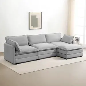 Oversized Modular Sectional Sofa with Movable Ottoman, 112 Inch 4 Seat Modern Corduroy Sofa Set, Convertible L Shaped Couch for Living Room and Office, Light Grey Oversized Modular Sectional Sofa with Movable Ottoman, 112 Inch 4 Seat Modern Corduroy Sofa Set, Convertible L Shaped Couch for Living Room and Office, Light Grey