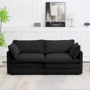 Sectional 2 Seat Cloud Loveseat with 2 Throw Pillows, Modern Corduroy Love Seat Sleeper Bed, Convertible Cozy Sofa for Living Room and Office, Black Sectional 2 Seat Cloud Loveseat with 2 Throw Pillows, Modern Corduroy Love Seat Sleeper Bed, Convertible Cozy Sofa for Living Room and Office, Black