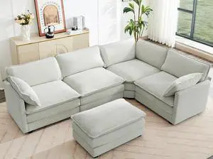 113'' Sectional Cloud Couch, 5 Seater Modular Corner L Shape Sofa Big Comfy Corduroy Oversized Couch with 2 Pillows Movable Ottoman, Deep Seat Sectional Couches for Living Room Office Light Grey | Pet 113'' Sectional Cloud Couch, 5 Seater Modular Corner L Shape Sofa Big Comfy Corduroy Oversized Couch with 2 Pillows Movable Ottoman, Deep Seat Sectional Couches for Living Room Office Light Grey | Pet