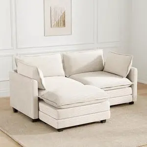 78'' Modular Sectional Cloud Couch with Movable Ottoman, 3 Seat Comfy Modern Corduroy Sofa with 2 Throw Pillows, Deep Seat L Shaped Couch for Living Room Bedroom Apartment, Beige 78'' Modular Sectional Cloud Couch with Movable Ottoman, 3 Seat Comfy Modern Corduroy Sofa with 2 Throw Pillows, Deep Seat L Shaped Couch for Living Room Bedroom Apartment, Beige