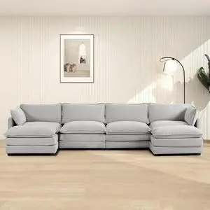 148'' Sectional Cloud Couch with 2 Ottomans, Oversized 4 Seat Sleeper Sofa with 2 Throw Pillows, Convertible Upholstered U Shaped Cozy Sofa Furniture Set for Living Room and Office, Light Grey 148'' Sectional Cloud Couch with 2 Ottomans, Oversized 4 Seat Sleeper Sofa with 2 Throw Pillows, Convertible Upholstered U Shaped Cozy Sofa Furniture Set for Living Room and Office, Light Grey